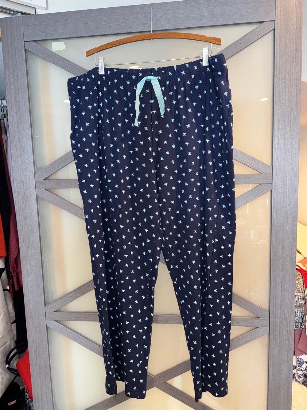 Lands End Navy Blue Pajama Pants with Mint Drawstring